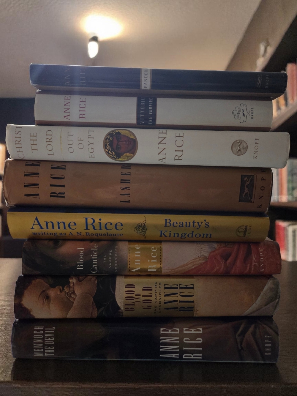 Anne Rice Hardcover Book Stack - Yellow, Brown, White, Blue, Tan Spines